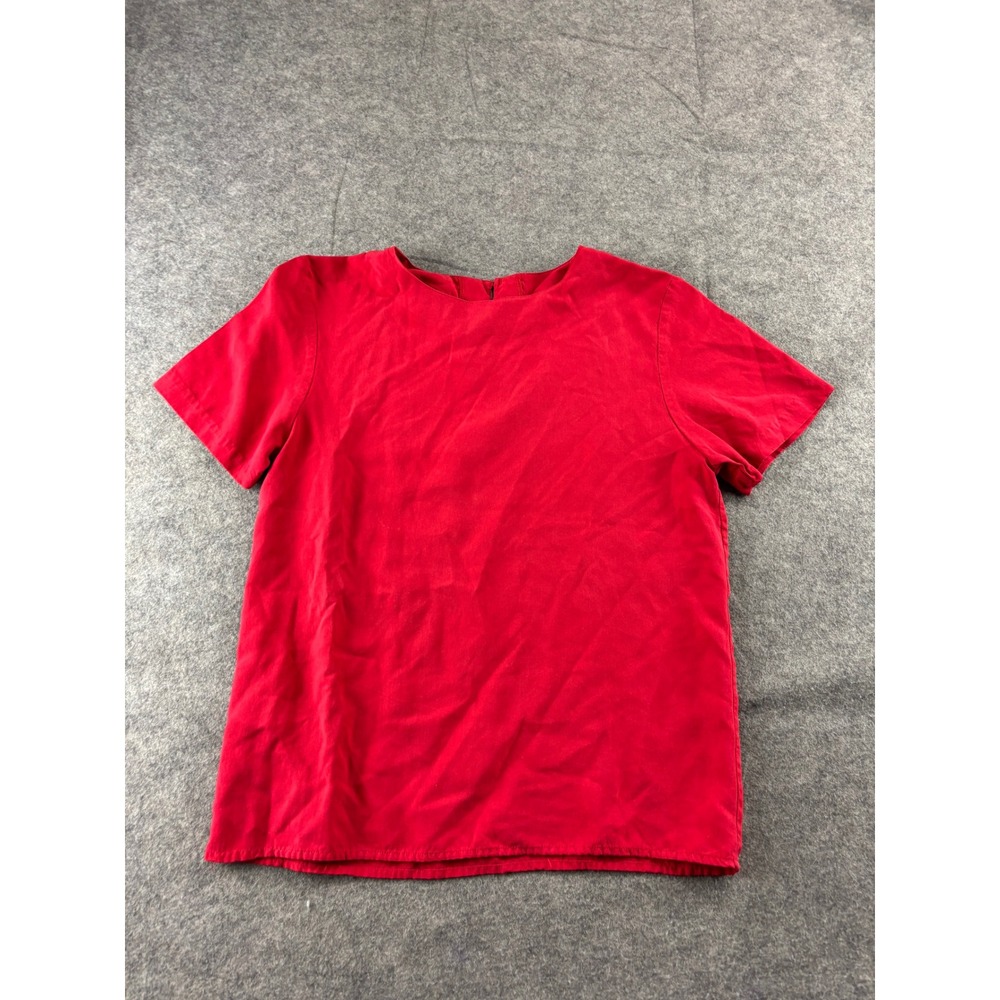 Silk House Red 100% Silk Short Sleeve Blouse Top Petite P Preppy Old Money VTG